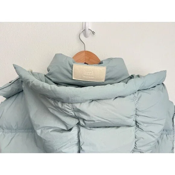 AMI Paris Alexandre Mattiussi Hooded Padded Gilet Down Vest Oversized Sky Blue - Picture 11 of 16